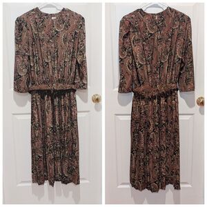 Vintage Liz Roberts Sz 12 Paisley Belted Midi Dress Secretary 80s Career Office